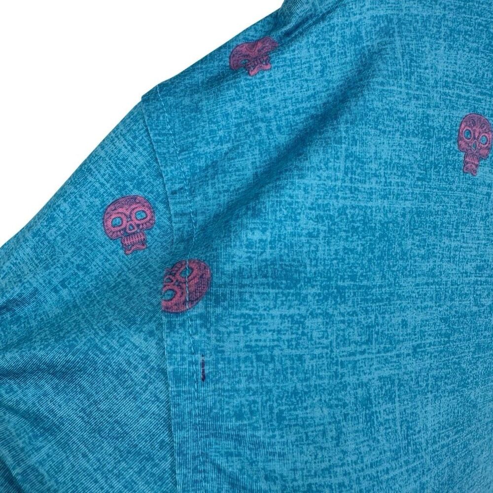 Johnnie-O Polo Shirt Mens XL Blue Skully Maverick Skull Print Performance Golf - Picture 8 of 8